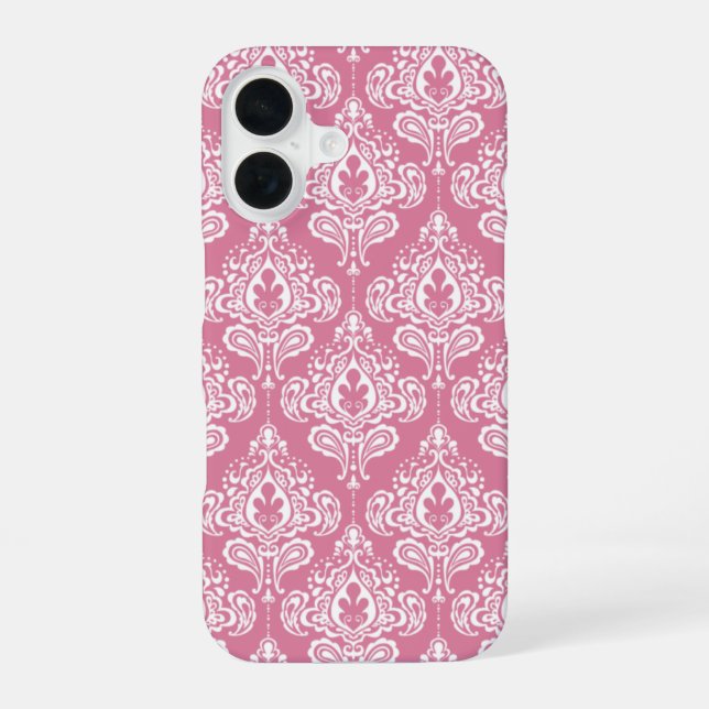 Coque iPhone 16 Damassé rose (Verso)