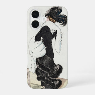 Coque iPhone 16 Dame de mode vintage, manteau de fourrure haute co
