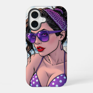 Coque iPhone 16 Dame de plage avec lunettes de soleil, bikini et b