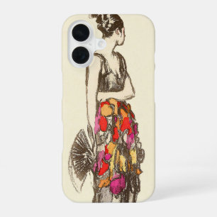 Coque iPhone 16 Dame Vintage de la Mode avec une Robe de Printemps