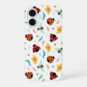 Coque iPhone 16 Dames-colorées et abeilles sur un motif floral