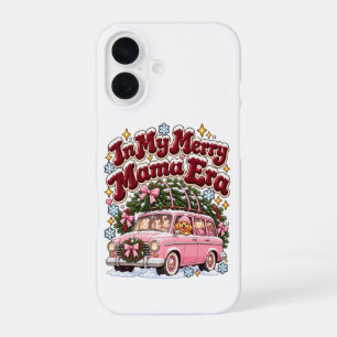 Coque iPhone 16 Dans mon époque de maman joyeuse Noël Voiture Rose