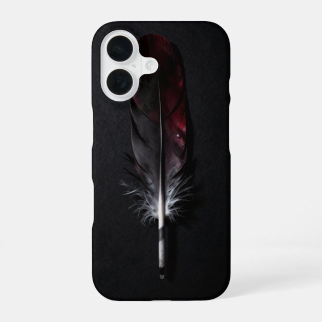 Coque iPhone 16 Dark Red Feather on Black Minimal Case (Verso)
