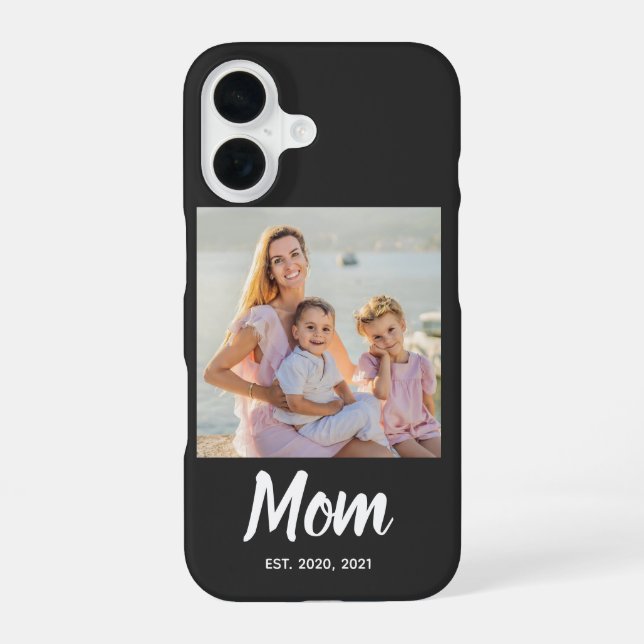 Coque iPhone 16 Date de création de maman Photo Script (Verso)