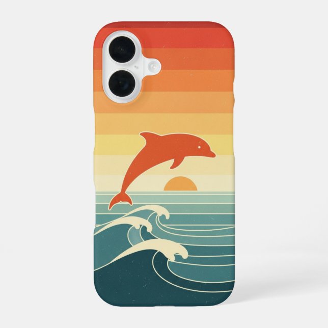Coque iPhone 16 Dauphin stylisé rétro (Verso)