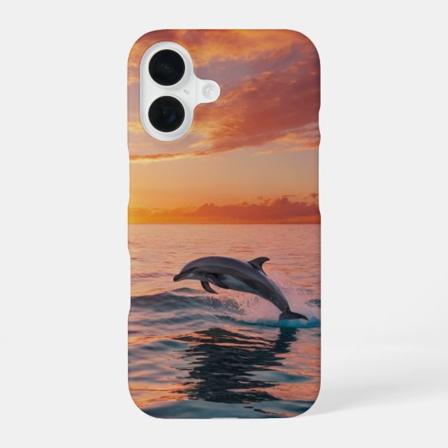 Coque iPhone 16 Dauphins au coucher du soleil (Verso)