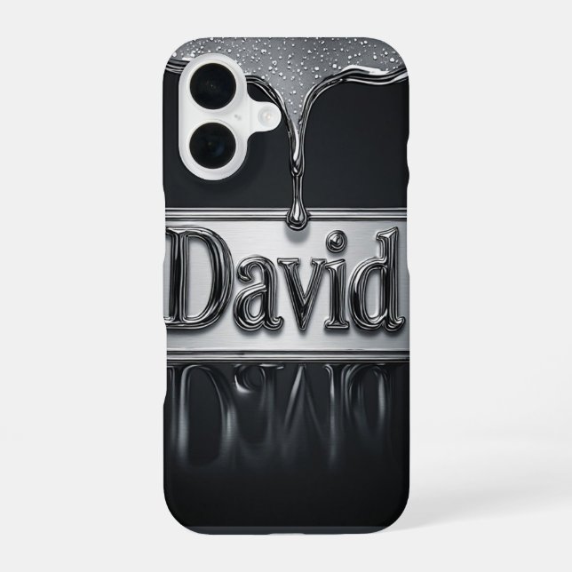 Coque iPhone 16 David Nom en Métal Liquide Chrome (Verso)