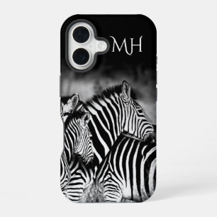 Coque iPhone 16 Dazzle de monogramme de zèbre