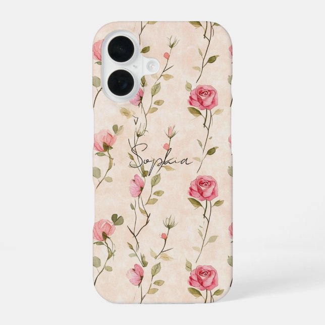 Coque iPhone 16 De jolies roses florales roses crème (Verso)