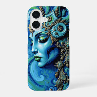 Coque iPhone 16 Déesse Fantastique Mystique Sarcelle et Or Élégant