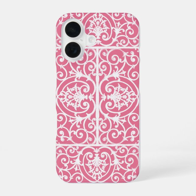 Coque iPhone 16 Défilement rose et blanc (Verso)