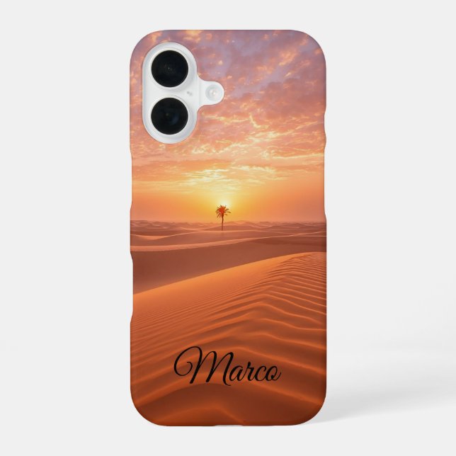 Coque iPhone 16 Desert Serenity - Dunes d'or au Sunset Fine Art (Verso)