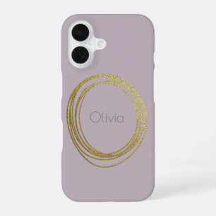 Coque iPhone 16 Design circulaire Abstrait Or mignon en Lilac Nom