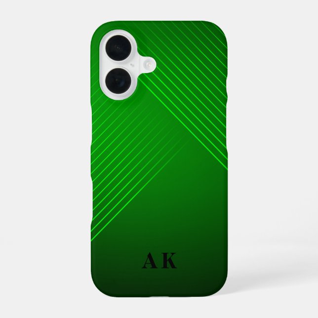 Coque iPhone 16 Design et tendance moderne Monogramme vert initial (Verso)