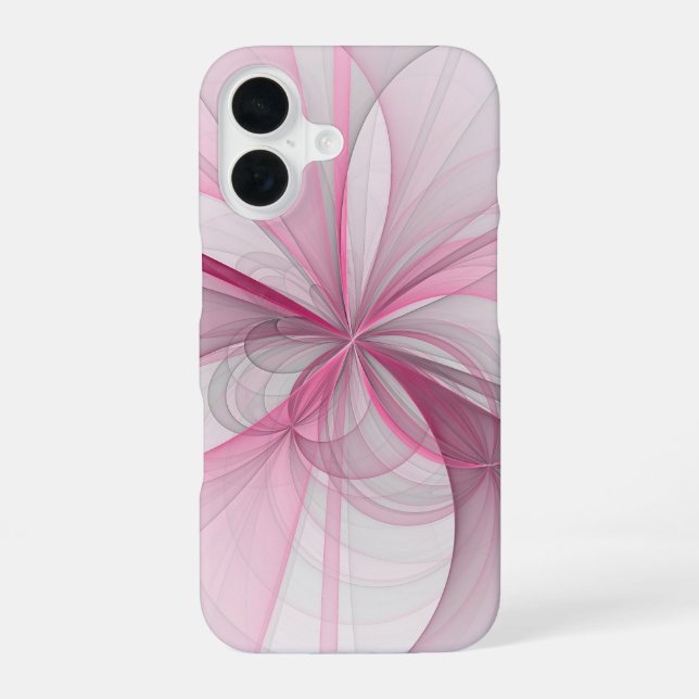 Coque iPhone 16 Design fractal abstrait moderne rose gris (Verso)