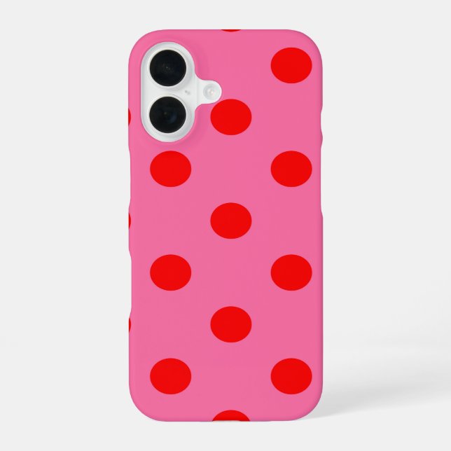 Coque iPhone 16 Design Pois rouge sur rose (Verso)