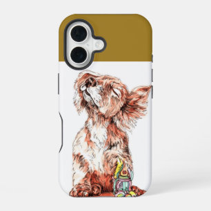 Coque iPhone 16 Dessin artistique de chien heureux et protectif gr