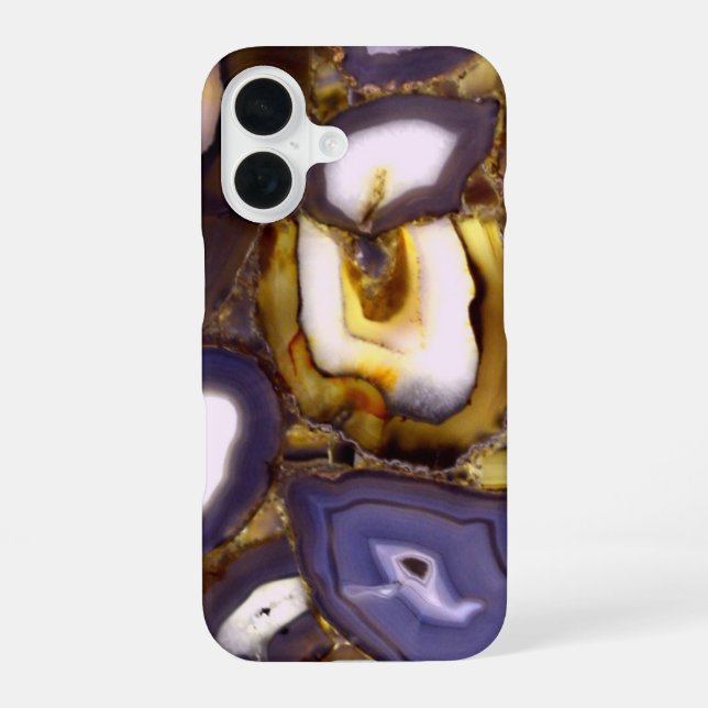 Coque iPhone 16 dessin d'agate marron violet blanc (Verso)
