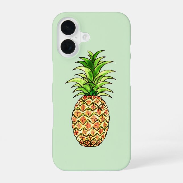 Coque iPhone 16 dessin d'ananas aquarelle (Verso)