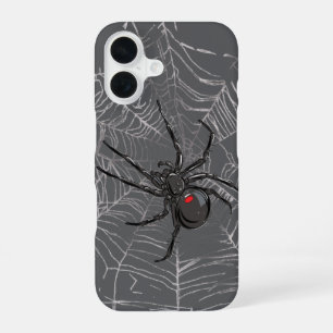 Coque iPhone 16 Dessin d'art d'araignée veuve noire et de toile d'