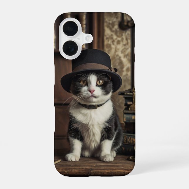 Coque iPhone 16 Détective Chat (Verso)