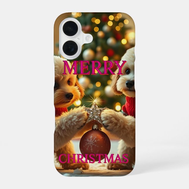 COQUE iPhone 16 DEUX POODLES CÉLÉBRER NOËL (Verso)