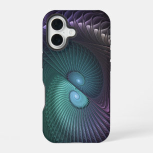 Coque iPhone 16 Deux spirales colorées art fractal abstrait modern