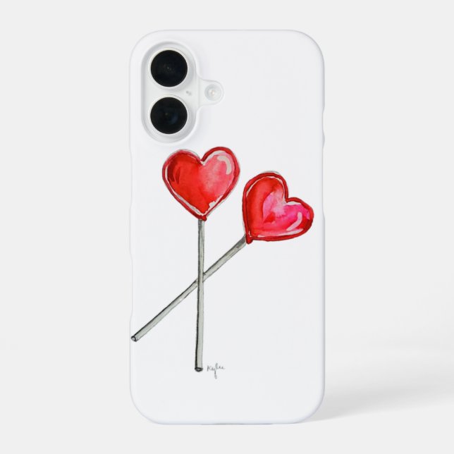 Coque iPhone 16 Deux sucettes à deux cœurs (Verso)