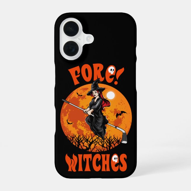 Coque iPhone 16 Devant ! Bâton de golf de sorcière à cheval Hallow (Verso)