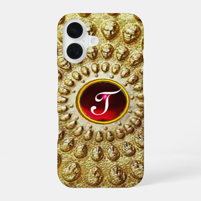 Coque iPhone 16 Disque monogramme thracian en OR avec gemme rubis  (Verso)