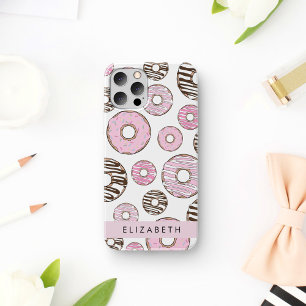 Coque iPhone 16 Donuts roses, Donuts blancs, Pépites, Votre Nom
