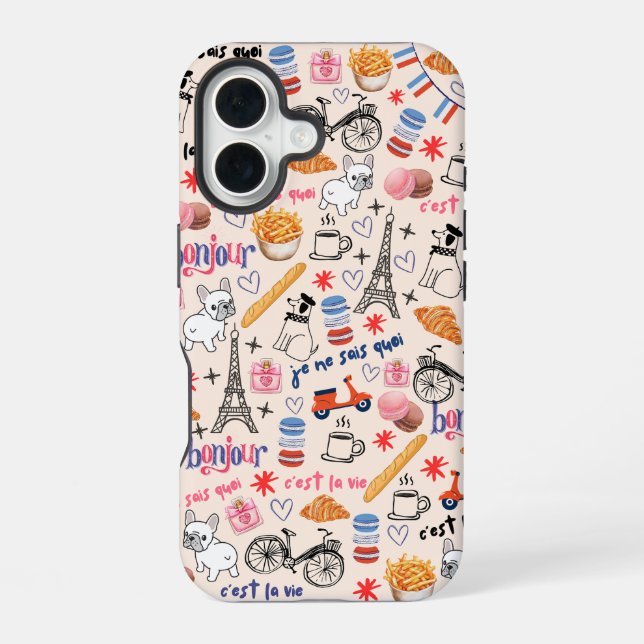 Coque iPhone 16 Doodle branché de Frenchie Lover (Verso)