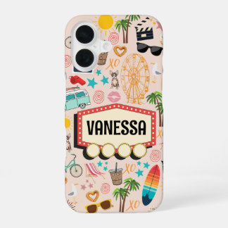 Coque iPhone 16 Doodle Personnalisé L.A. Vibes