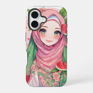 Coque iPhone 16 Douce Fille au Pastèque – Joli Boîtier Anime pour 