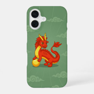 Coque iPhone 16 Dragon Chinois Rouge sur Fond Vert