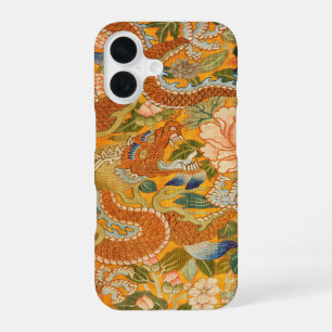 COQUE iPhone 16 DRAGON PARMI LES PIVOIINES,FLEURS,FEUILLES VERTES 