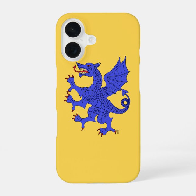 Coque iPhone 16 Dragon rampant azur (Verso)