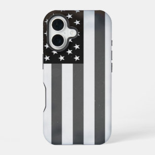 Coque iPhone 16 Drapeau américain Black & White Pop Art
