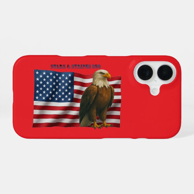 Coque iPhone 16 Drapeau américain de 250 ans avec un URM à tête d' (Verso Horizontal)