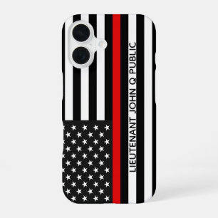 Coque iPhone 16 Drapeau américain de la ligne rouge mince