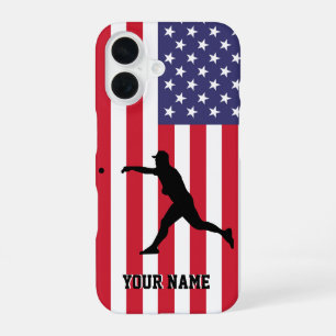 Coque iPhone 16 Drapeau Américain Moderne Tendance Baseball Person