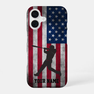 Coque iPhone 16 Drapeau américain vintage tendance Baseball Person