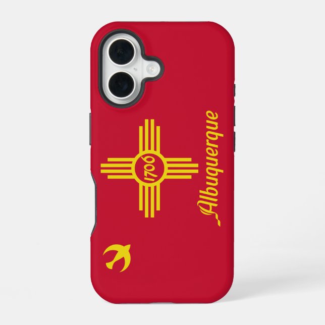 Coque iPhone 16 Drapeau d'Albuquerque, Nouveau-Mexique (Verso)