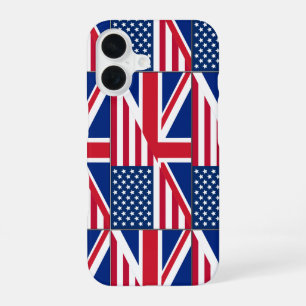 Coque iPhone 16 Drapeau de double citoyenneté américain et britann