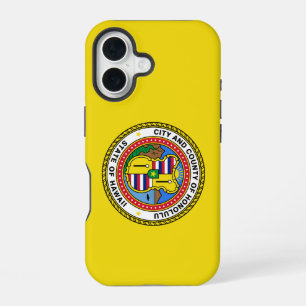 Coque iPhone 16 Drapeau de la ville d'Honolulu, Hawaï