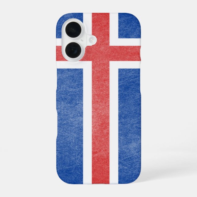 Coque iPhone 16 Drapeau de l'Islande Grunge (Verso)