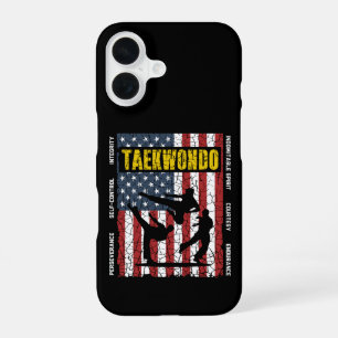 Coque iPhone 16 Drapeau de Taekwondo Maîtrise de Soi Arts Martiaux