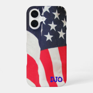 Coque iPhone 16 Drapeau des États-Unis et vos initiales