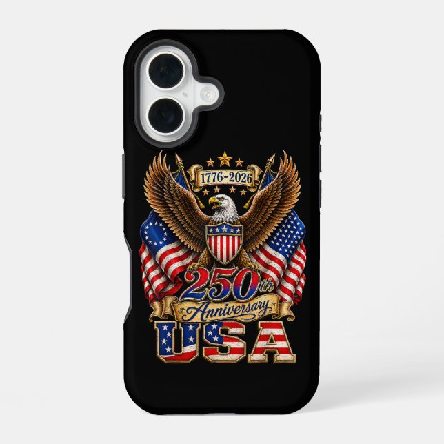 Coque iPhone 16 Drapeau USA 250e anniversaire 250 ans d'Amérique (Verso)