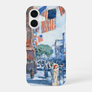 Coque iPhone 16 Drapeaux Fifth Avenue par Childe Hassam, Art Vinta